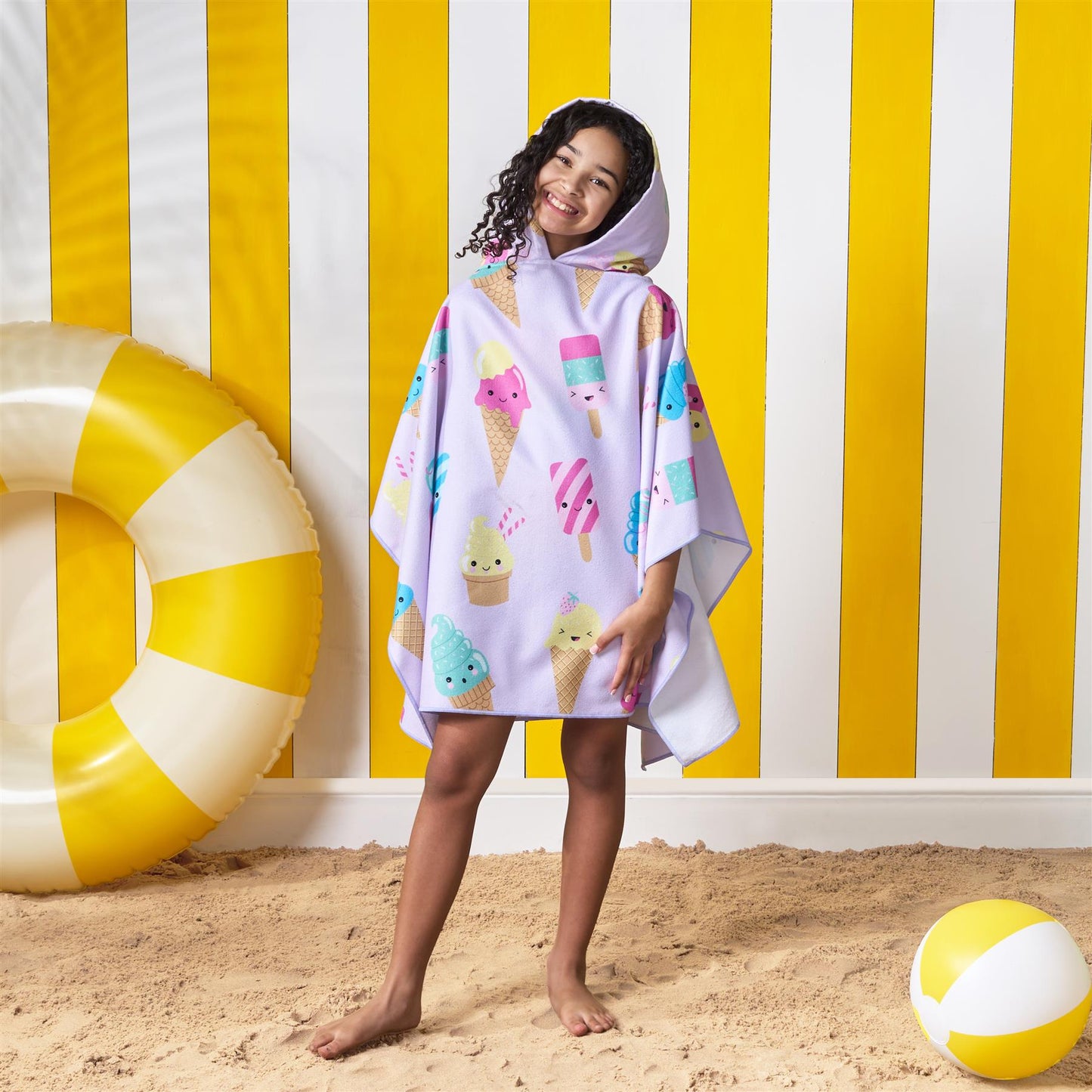 Kids Poncho Beach Towel Hooded Quick Dry Microfibre Holiday Swimming Absorbent