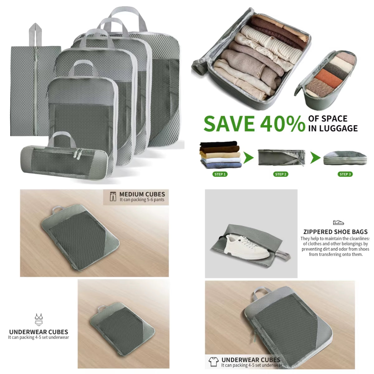 6Pcs Compression Packing Cubes Set for Cruise Packing - Cruise Accessories