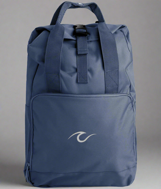 Cruise Wave Embroidered Roll-Top Backpack – Nautical Travel Bag for Cruise Adventures - Cruise Accessories