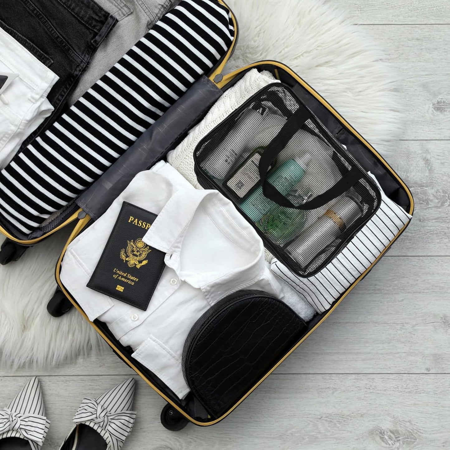 Quick Dry Mesh Beach Bag, Quick Dry Portable Tote Bag with Zipper - Cruise Accessories
