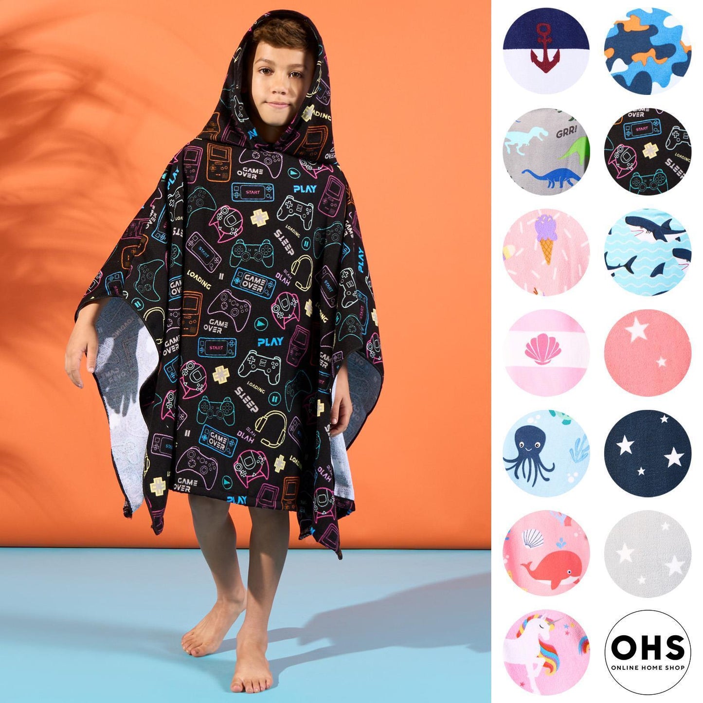Kids Poncho Beach Towel with Hood, Quick Dry Microfibre - Cruise Accessories