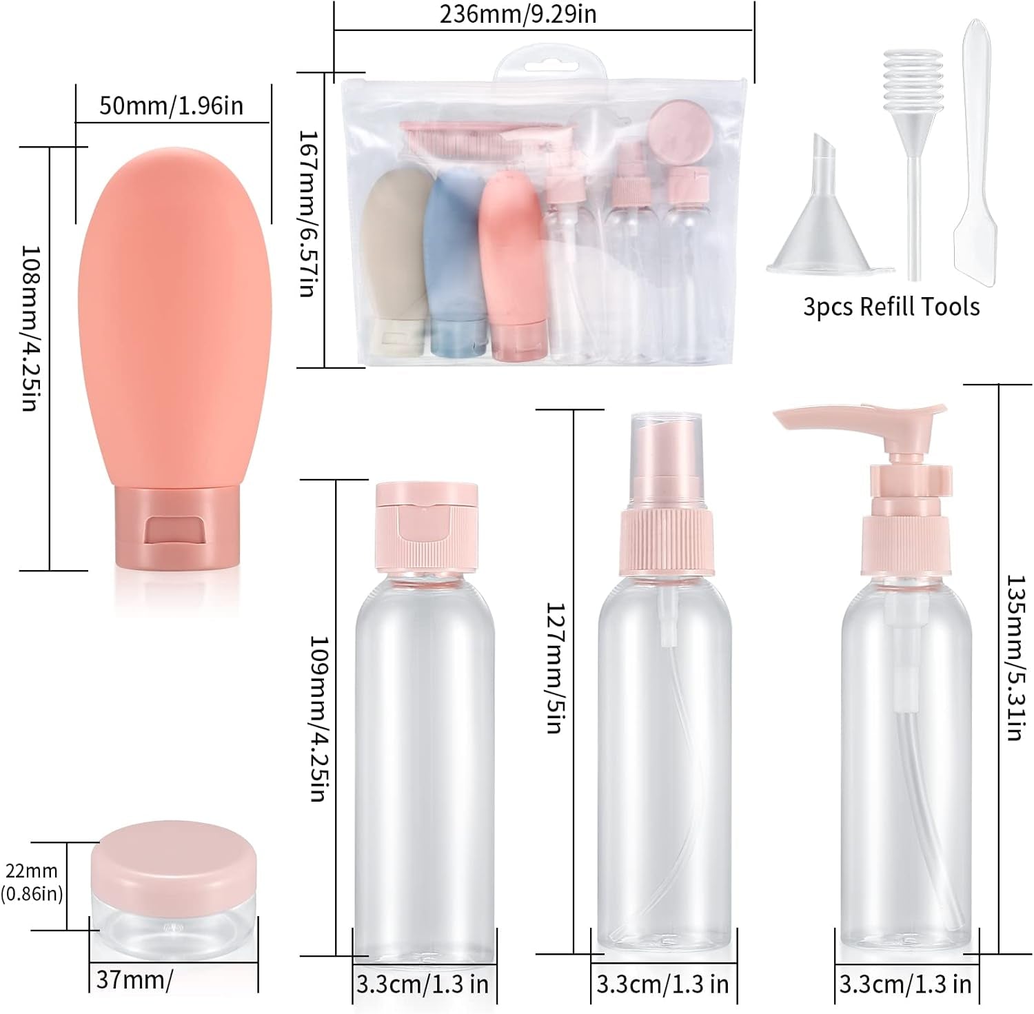 12 Pcs Travel Bottles Set, 60 ML Travel Size  Squeezable Refillable Bottles - Cruise Accessories 