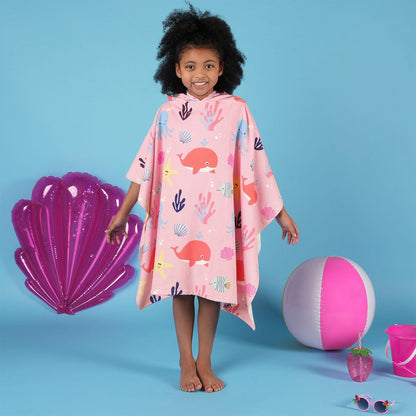 Kids Poncho Beach Towel Hooded Quick Dry Microfibre Holiday Swimming Absorbent