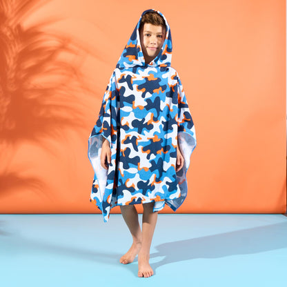 Kids Poncho Beach Towel with Hood, Quick Dry Microfibre - Cruise Accessories 