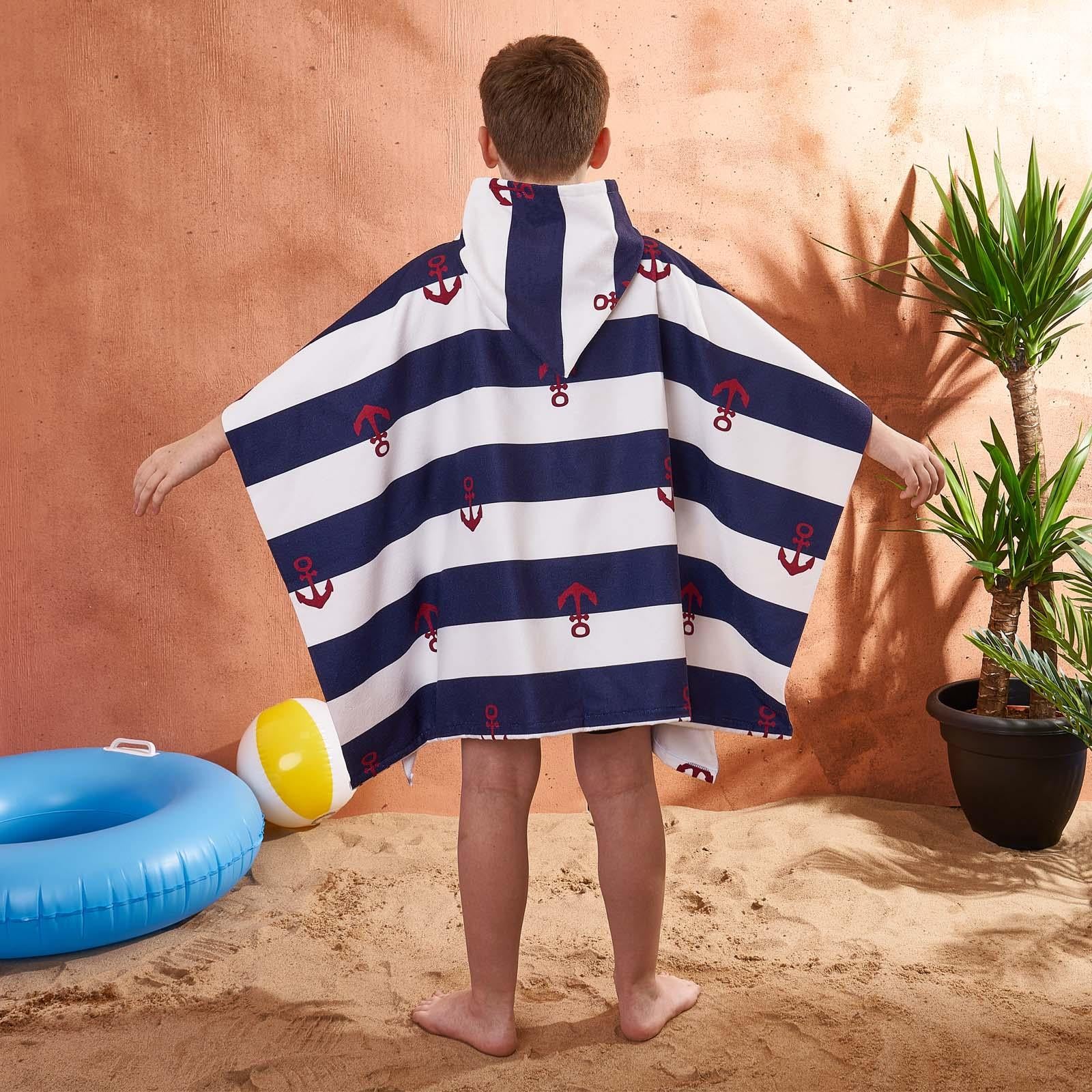 Kids Poncho Beach Towel with Hood, Quick Dry Microfibre - Cruise Accessories 