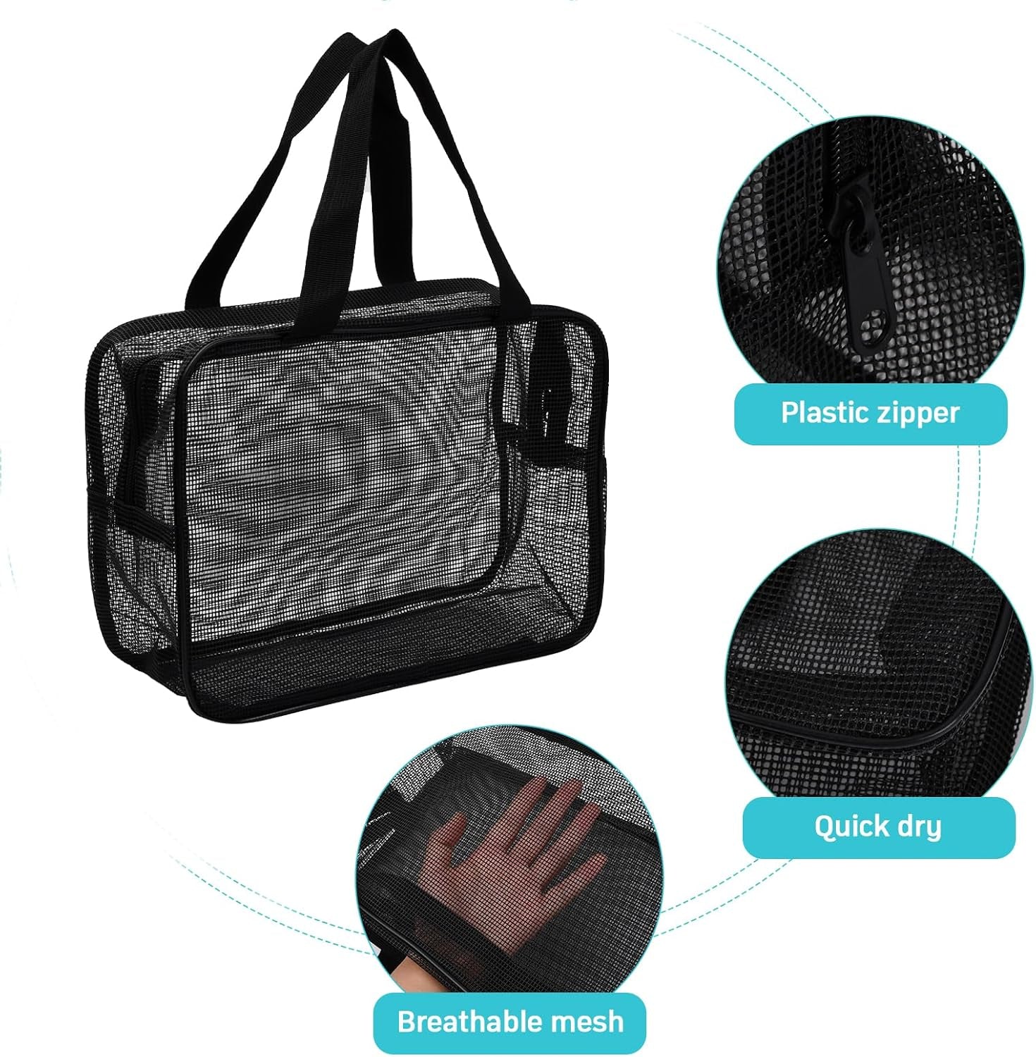 Quick Dry Mesh Beach Bag, Quick Dry Portable Tote Bag with Zipper - Cruise Accessories 