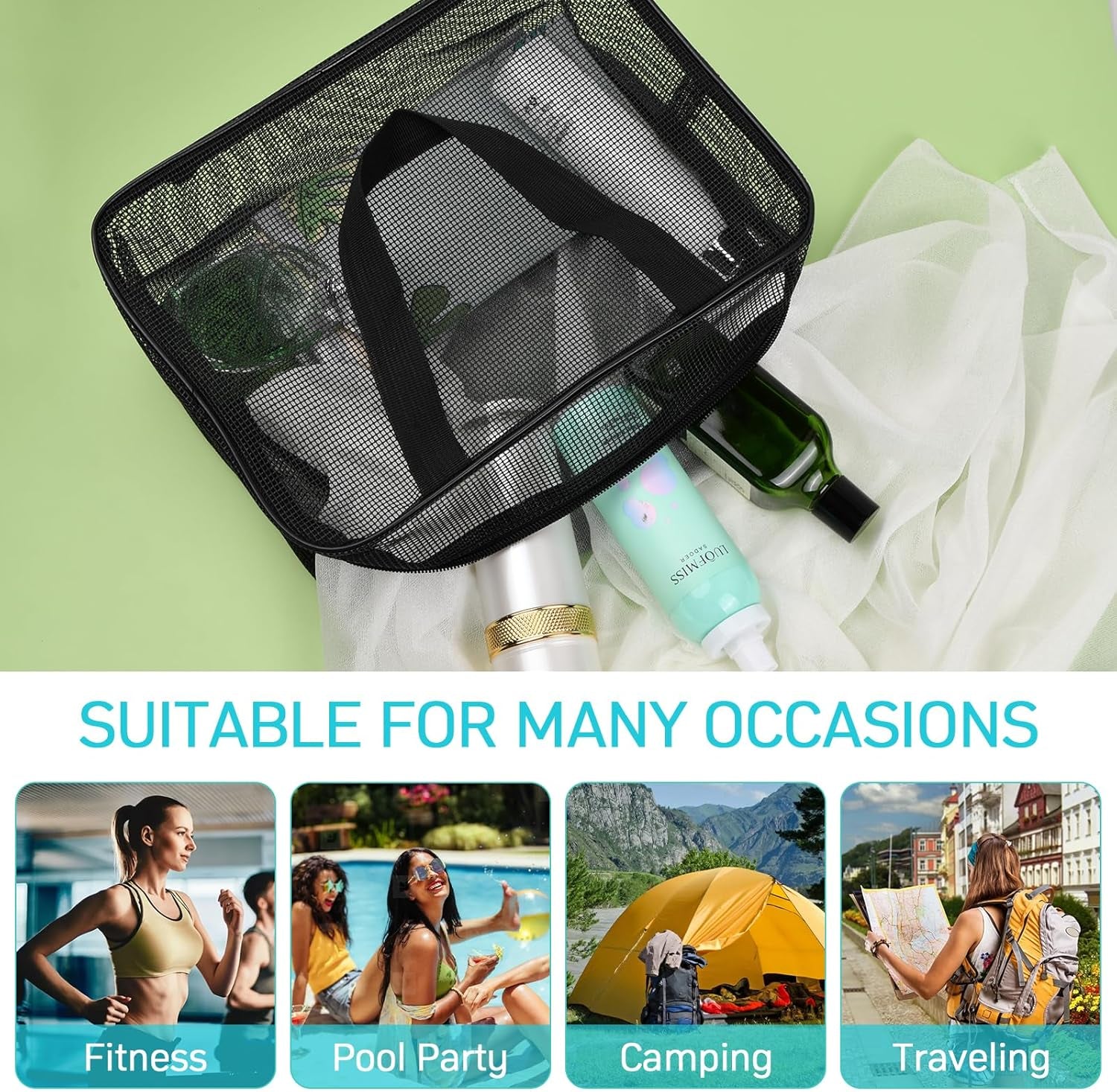 Quick Dry Mesh Beach Bag, Quick Dry Portable Tote Bag with Zipper - Cruise Accessories 