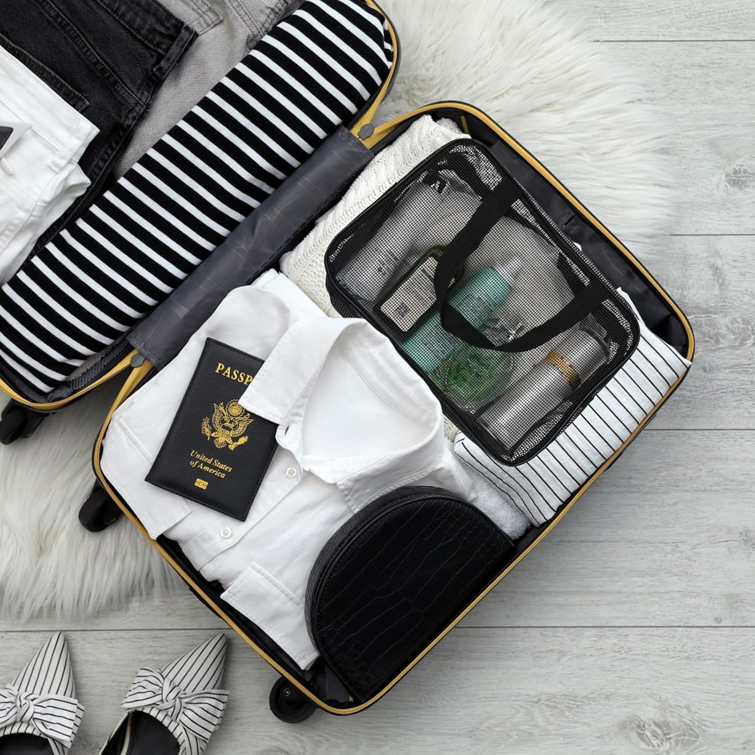 Quick Dry Mesh Beach Bag, Quick Dry Portable Tote Bag with Zipper - Cruise Accessories 
