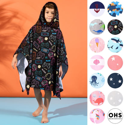 Kids Poncho Beach Towel with Hood, Quick Dry Microfibre - Cruise Accessories 